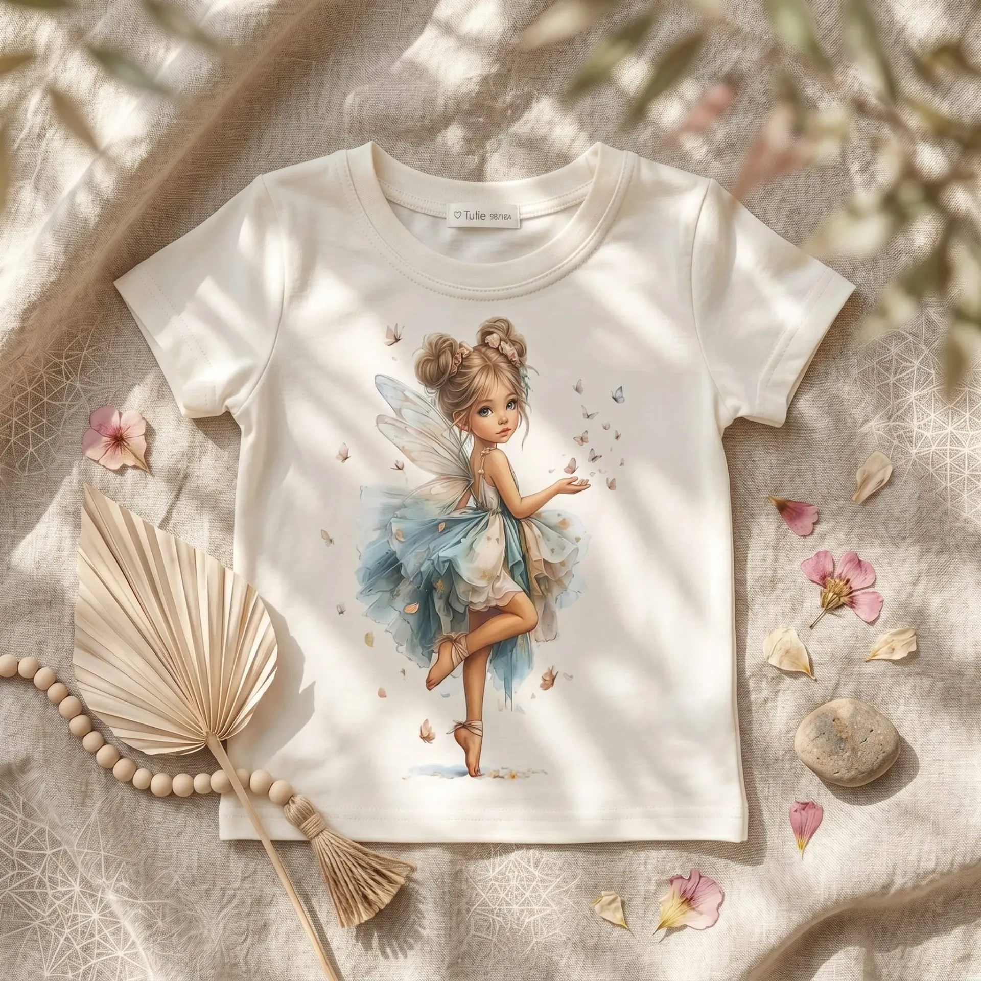 Dromerig meisjes T-shirt met fairy print – ecru (134/140)