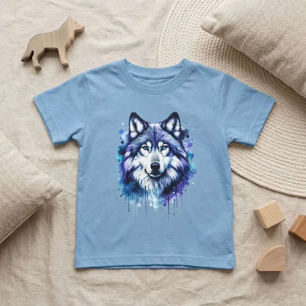 Chłopięcy T-shirt z nadrukiem wilka (86/92)