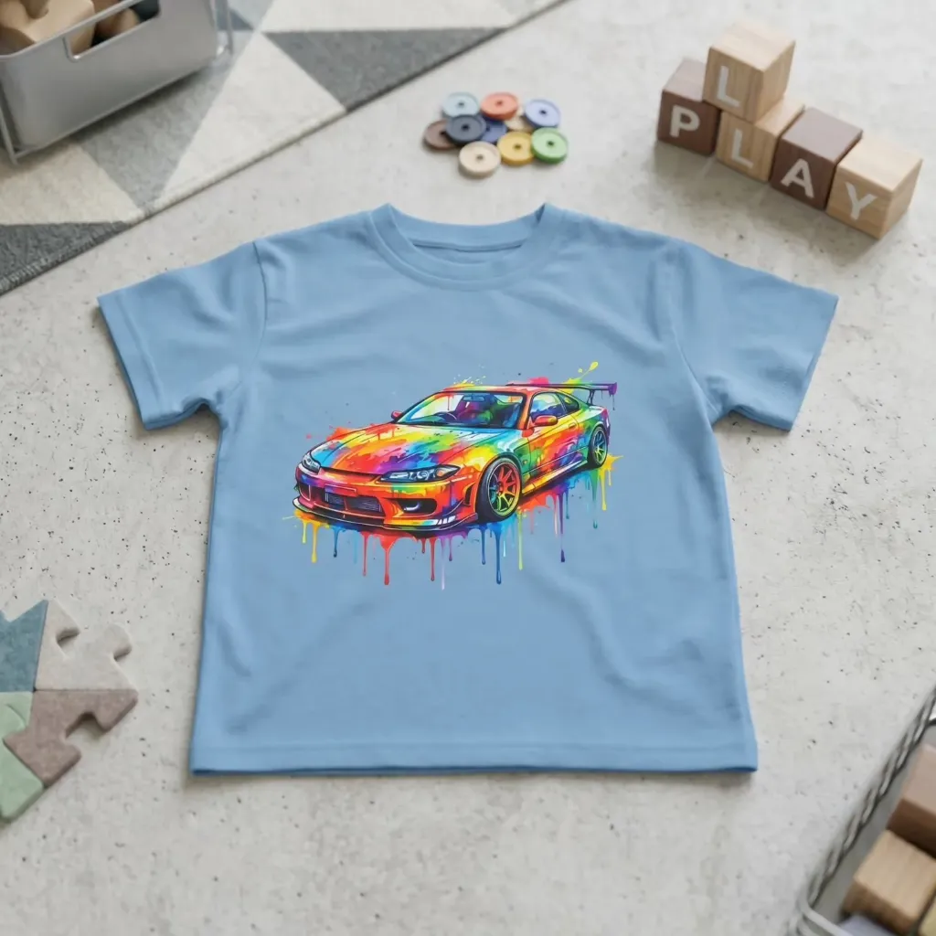 Chłopięcy T-shirt z nadrukiem samochodu (86/92)