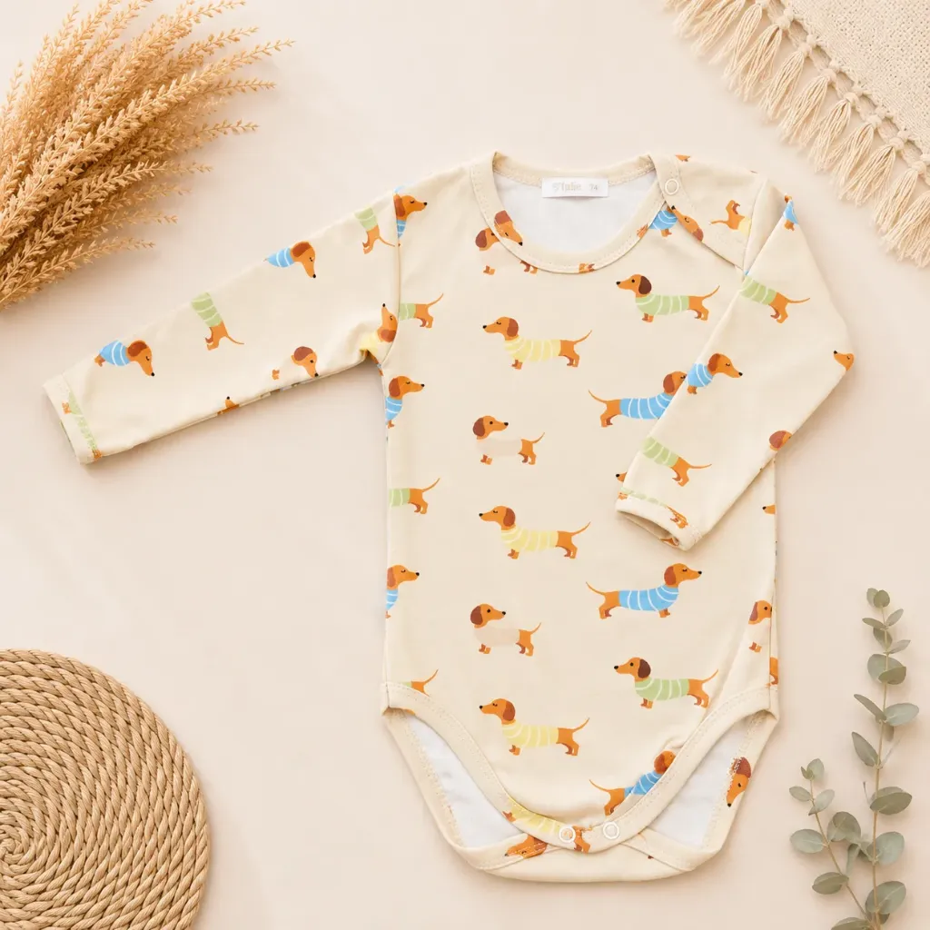 Baby rompertje met teckel print – lange mouw (56)