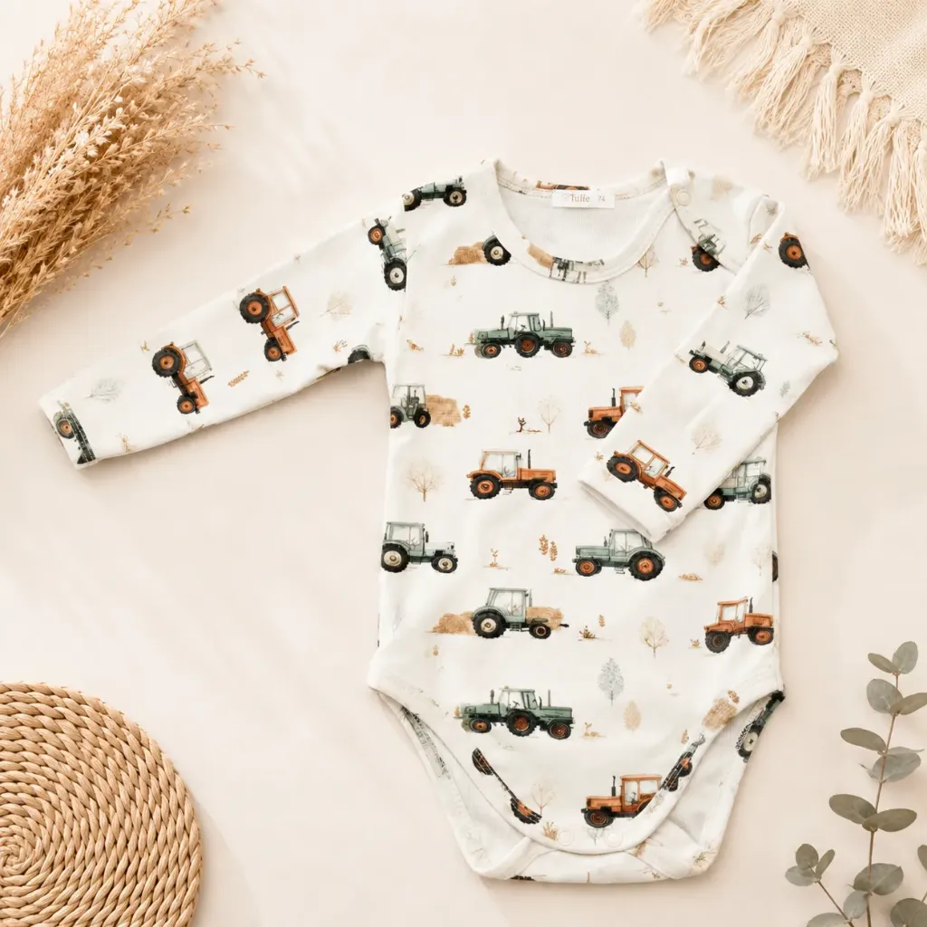 Baby rompertje met tractor print – lange mouw (56)