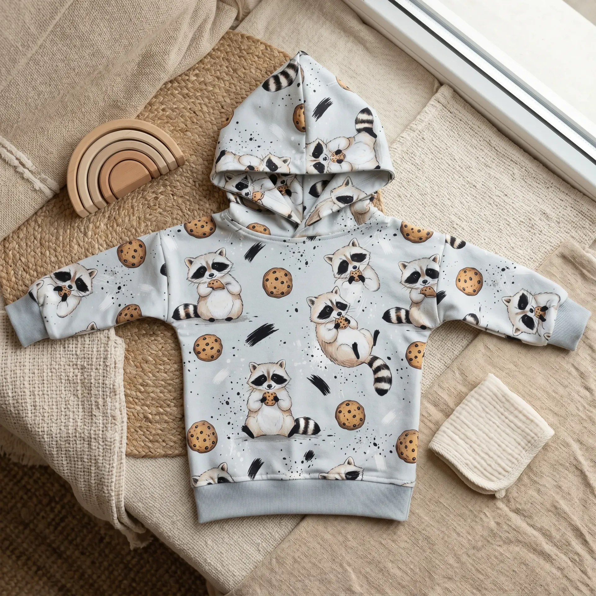 Kinder hoodie met wasbeer print – zachte katoen sweater (86)