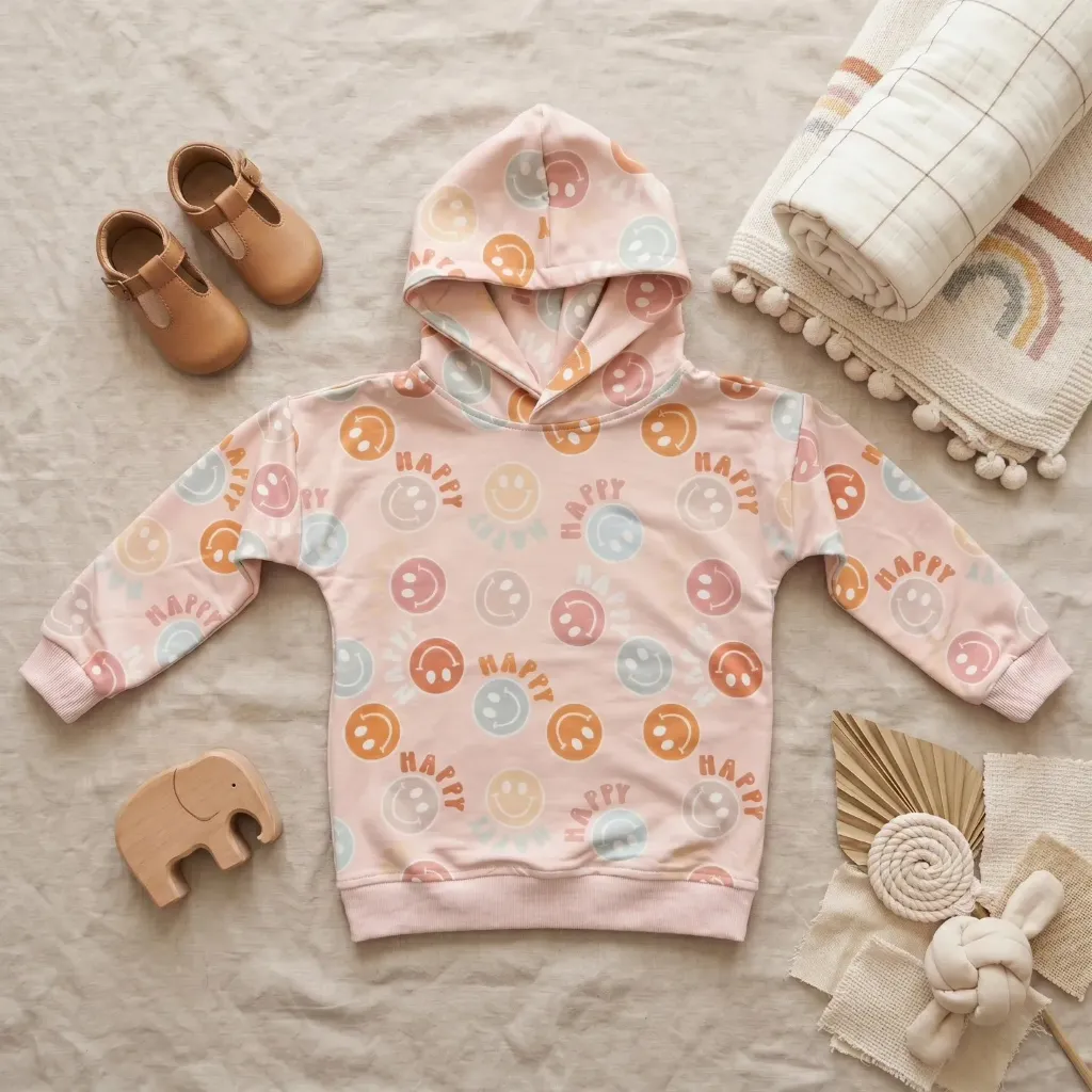 Meisjes hoodie met smiley print – premium sweater met dubbele capuchon (86)