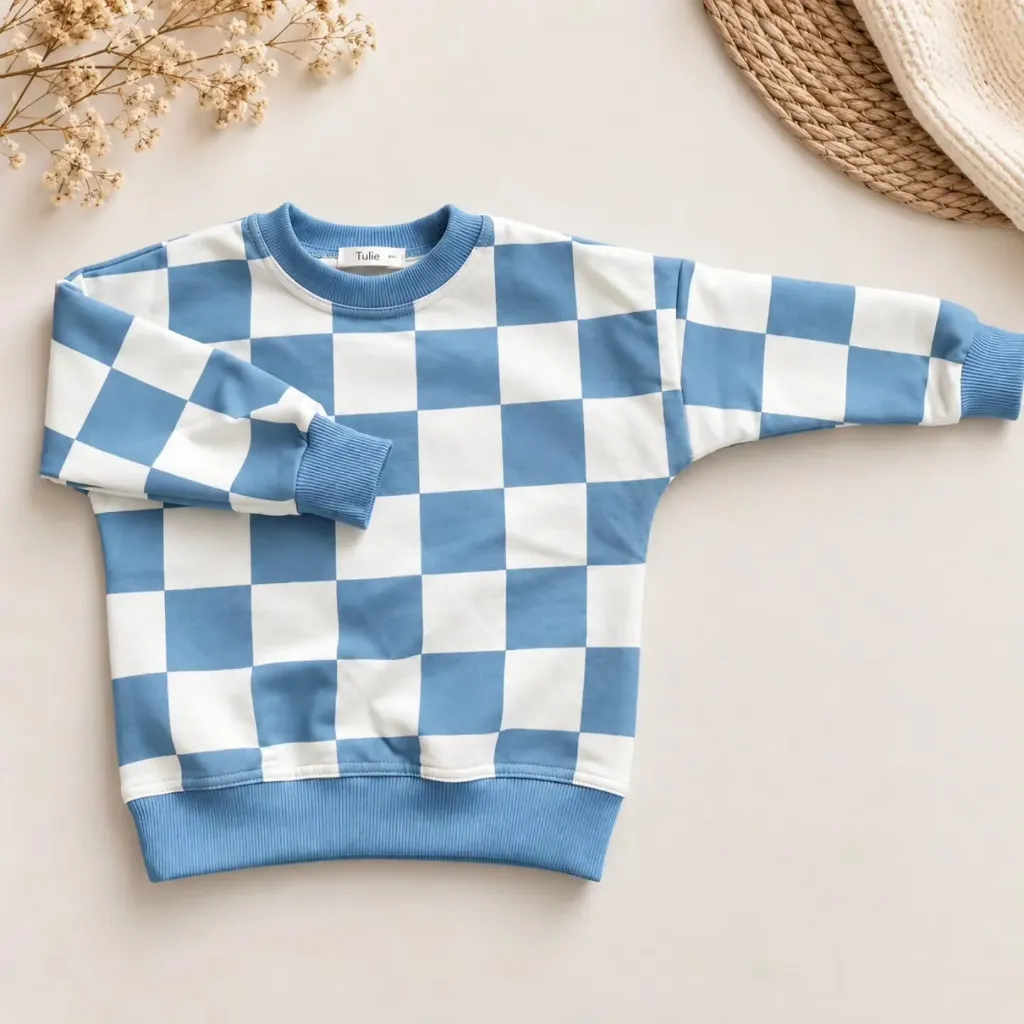 Niebieska Bluza Dziecięca w Szachownicę (86)