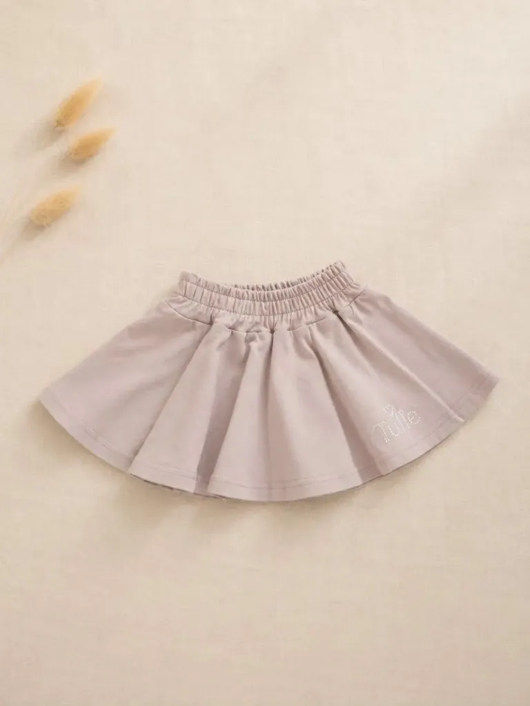 Beige Girls Skirt with Rhinestone Tulie Logo