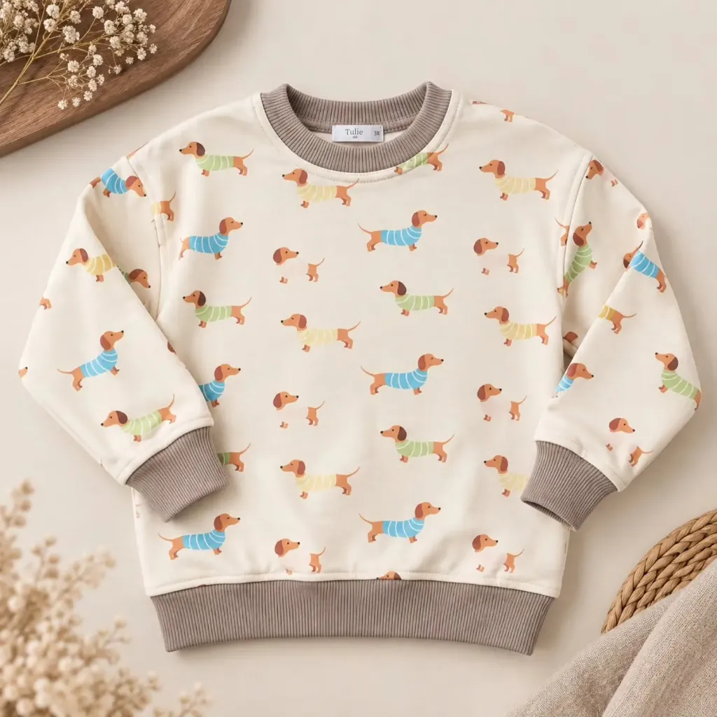 Cream Kids Sweater with Dachshund Print (86)