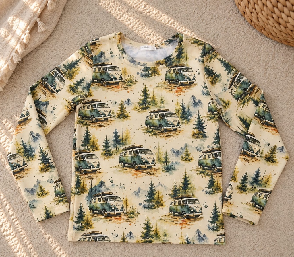 Kinder Longsleeve met Retro Busjes & Natuurprint