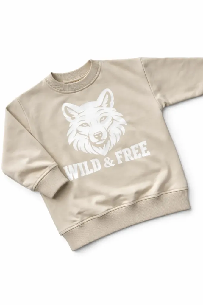 Beżowa bluza dziecieca z wilkiem - Dziki & Wolny (86/92)