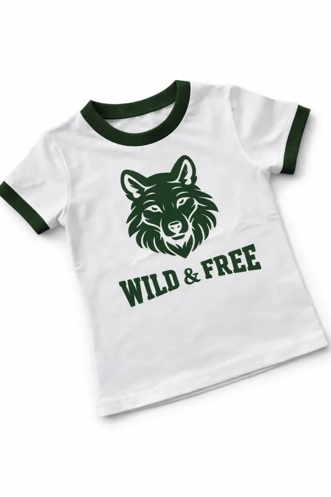 Wit Kinder T-shirt met Groene Wolf Print – Wild & Free (86/92)