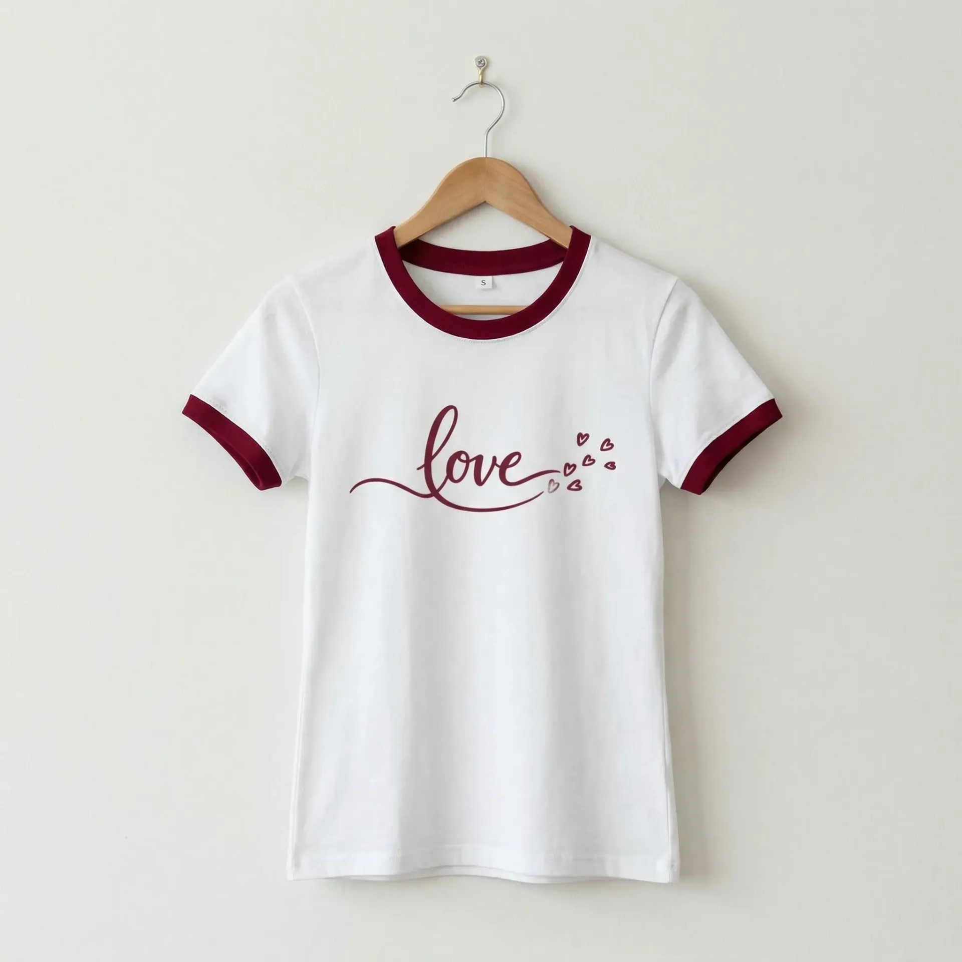 Wit Dames T-shirt met Rode Love- en Hartjesprint (M)