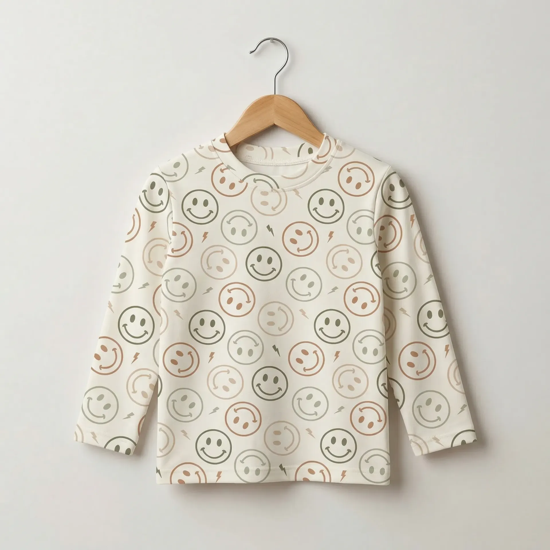 Beige Kinder Longsleeve met Smiley Print