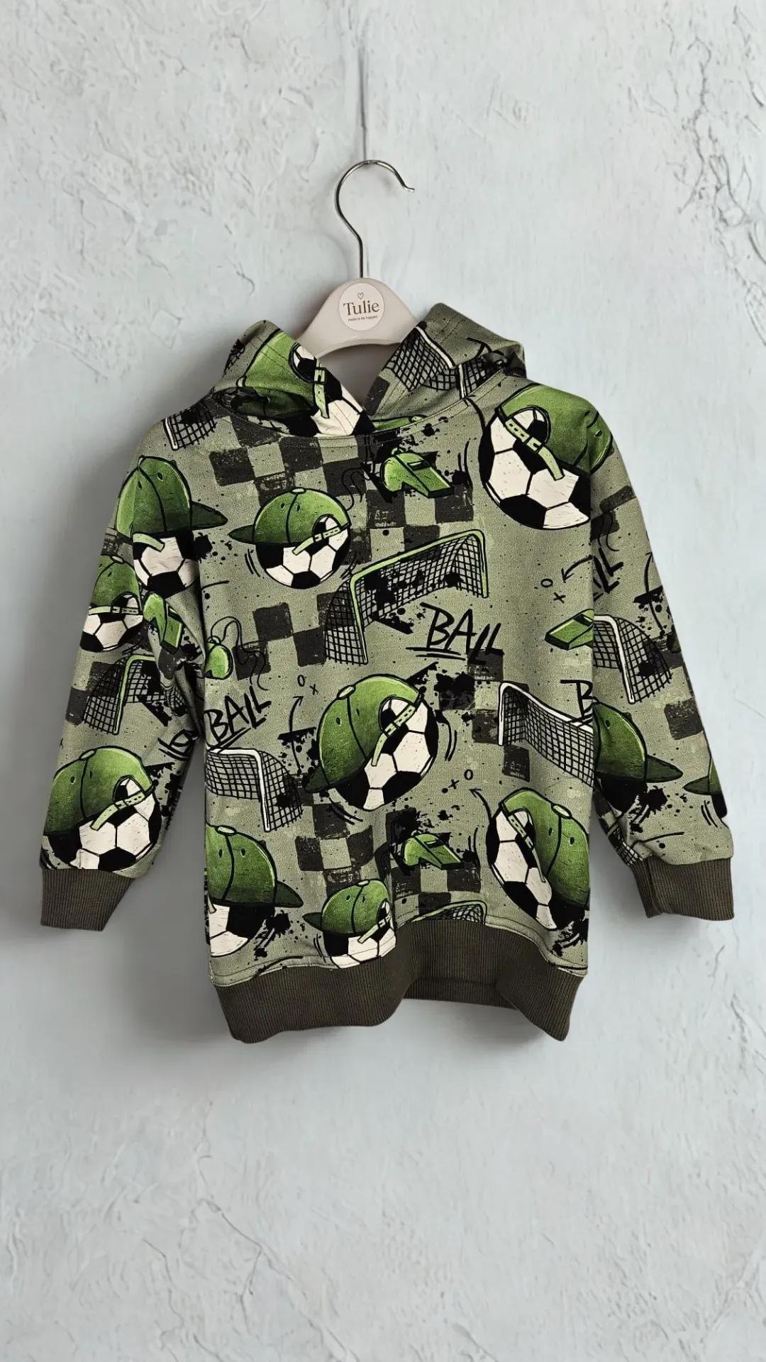 Kinder hoodie met voetbalprint – groen (92)