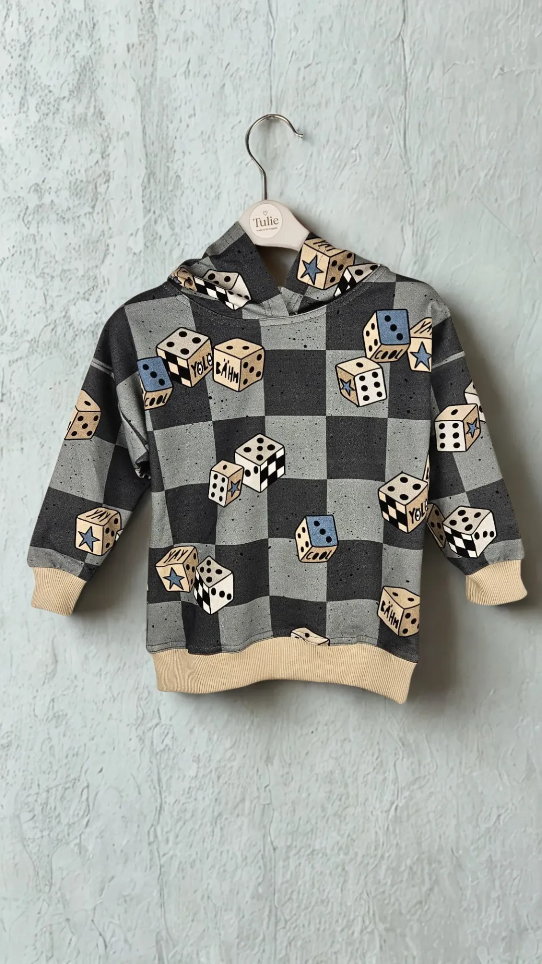 Kinder hoodie met dobbelsteen print – grijs (92)