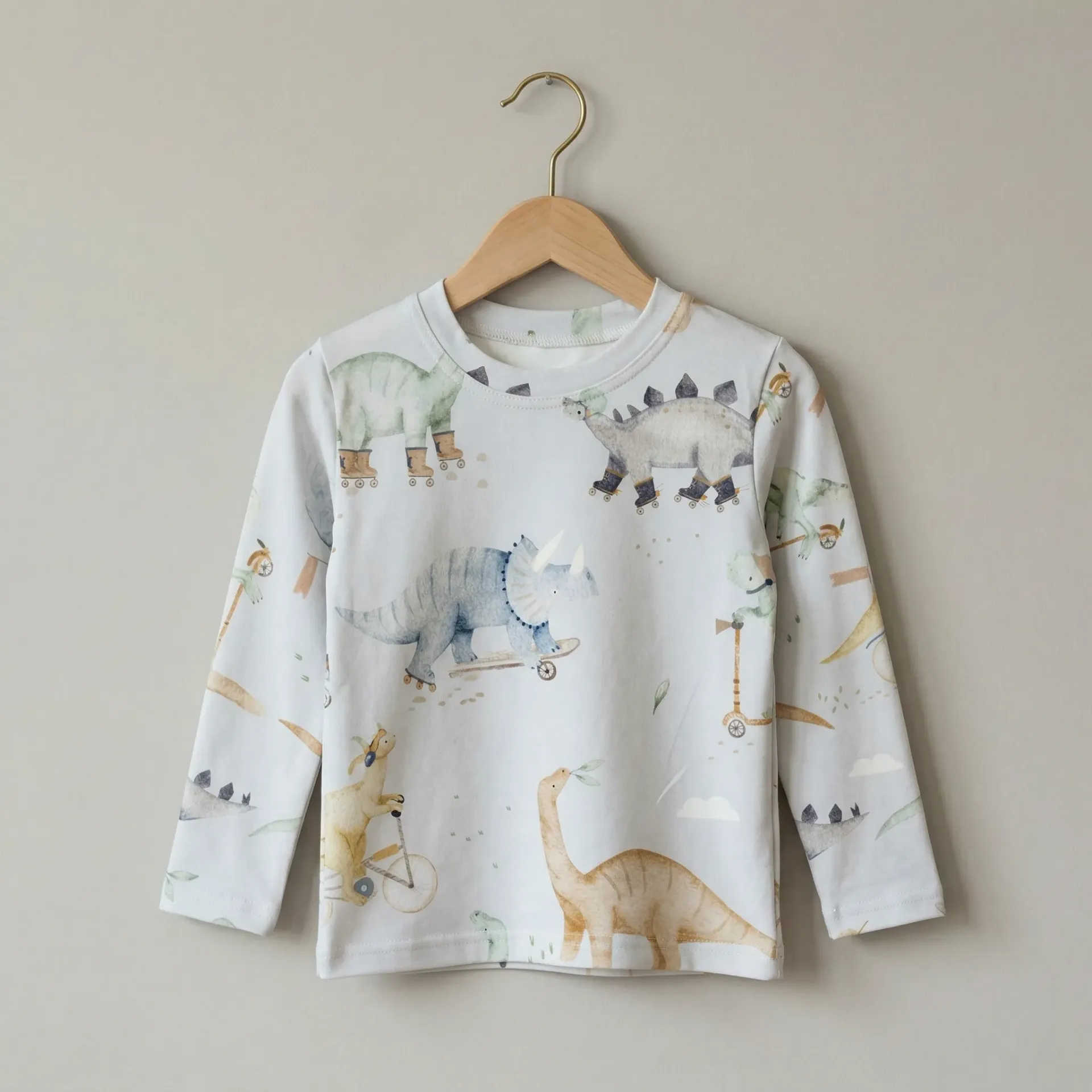 Kids long sleeve T-shirt with dinosaur print – light beige (86)