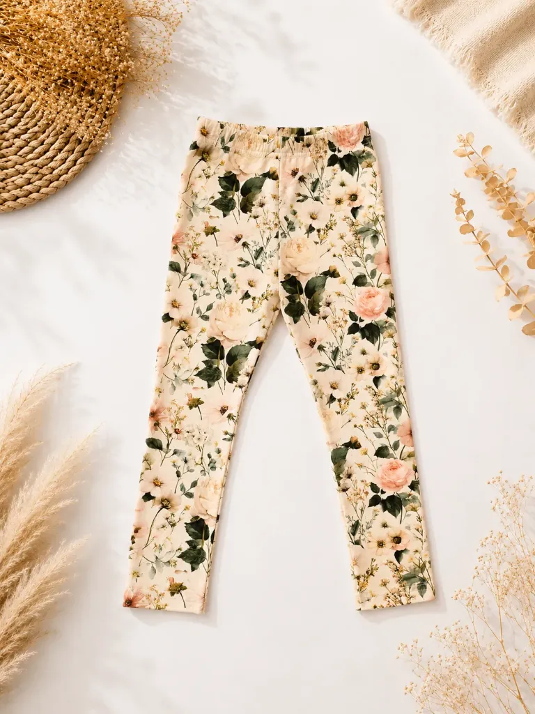 Meisjes leggings met bloemenprint – beige / groen (92)