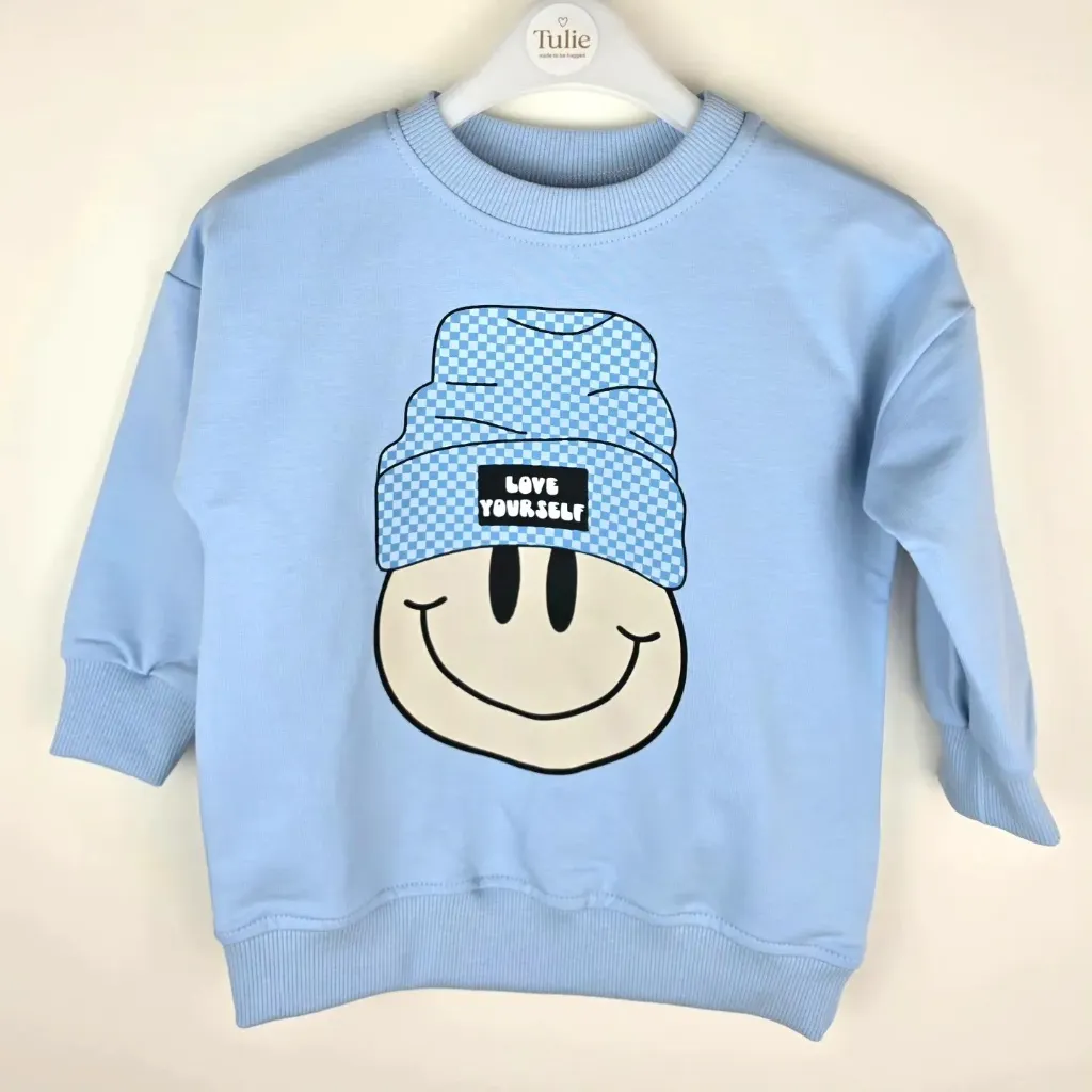 Blauwe Kinder Sweater met Smiley – Love Yourself (86)