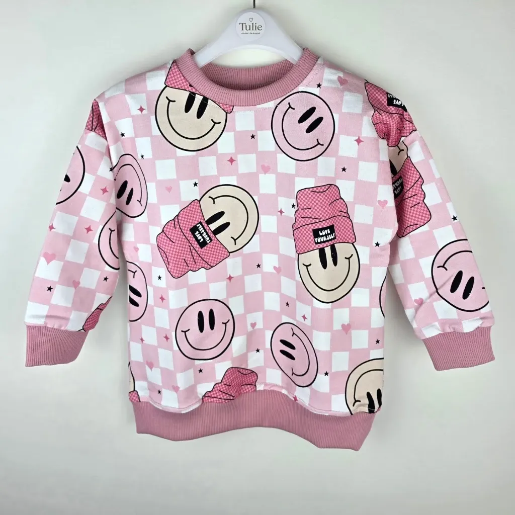 Różowa bluza dziecięca Smiley all-over bawełna (86)