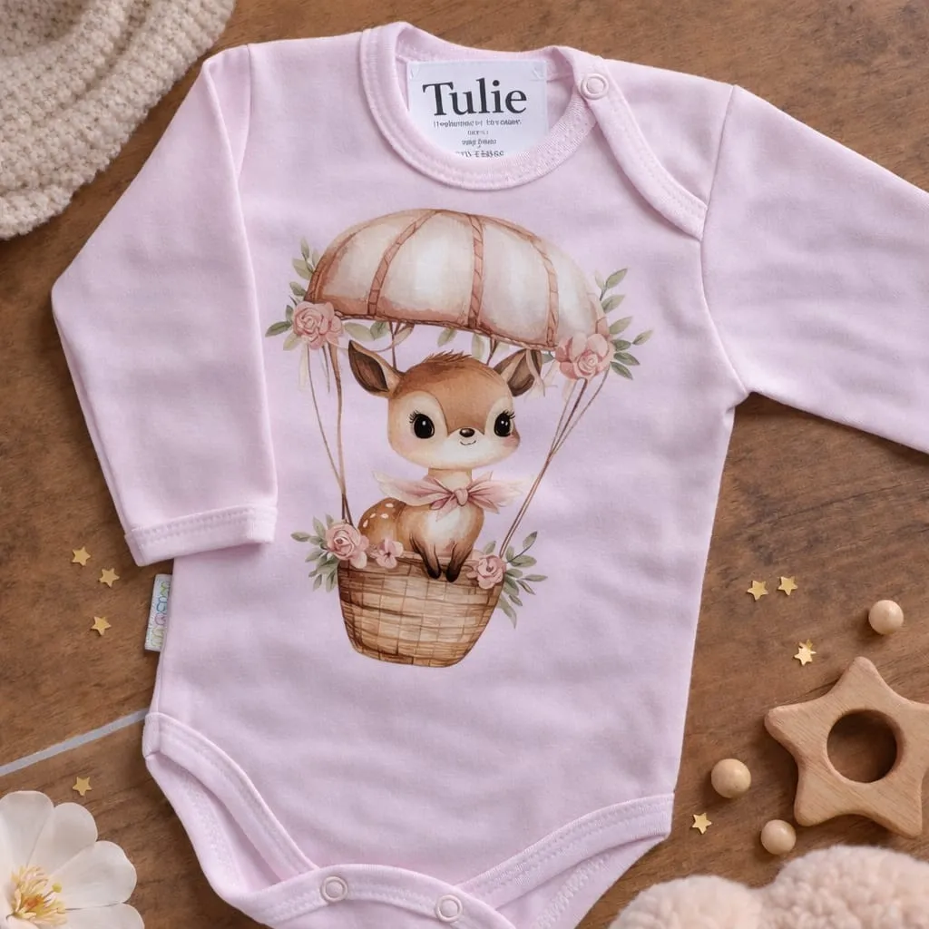 Roze baby romper met hertje ballon print 100% katoen – meisjes (56)