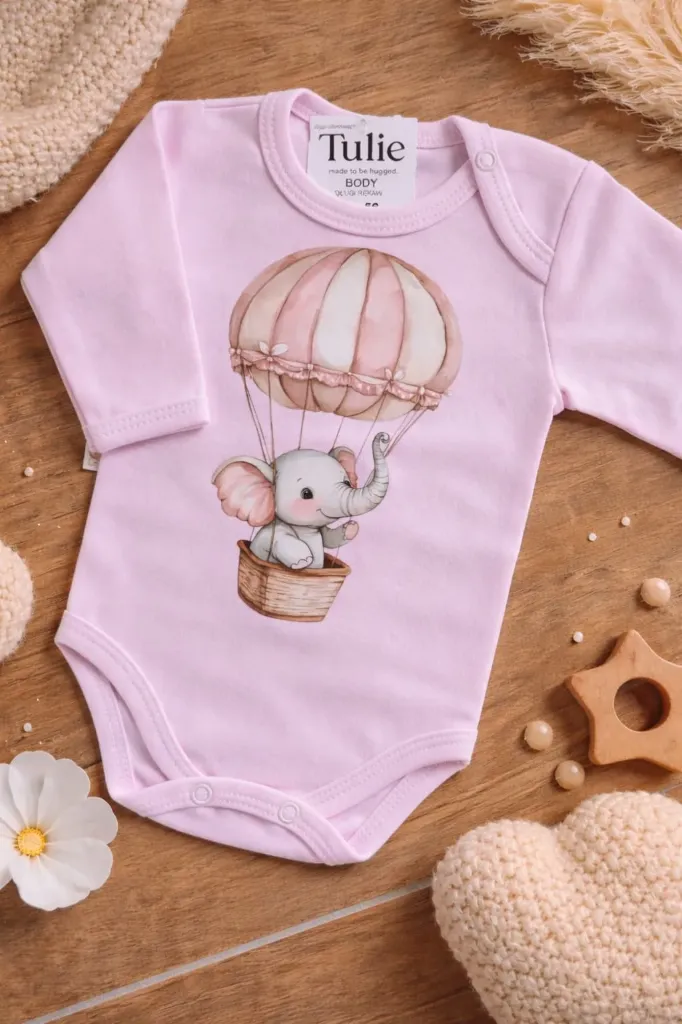Roze baby romper met olifant ballon print katoen – meisjes (56)