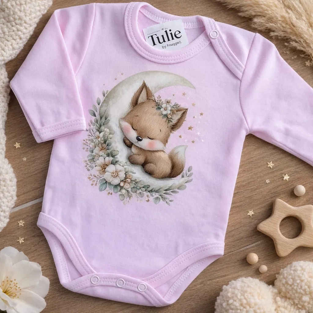 Roze baby romper met vos maan print katoen – meisjes (56)