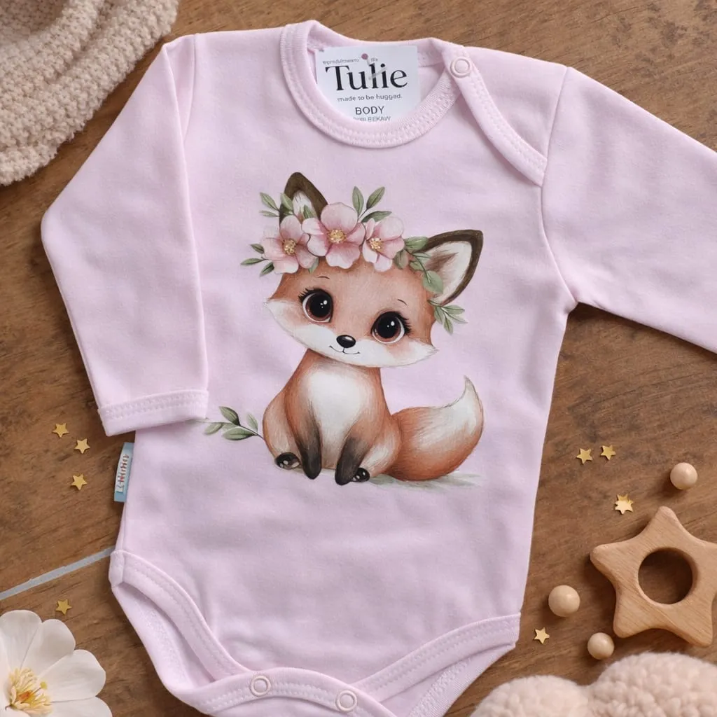 Roze baby romper met vos bloemen print katoen – meisjes (56)