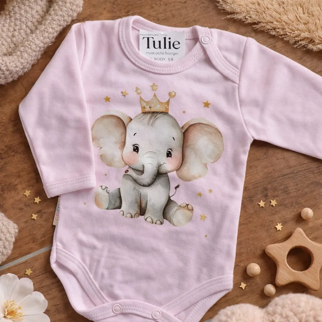 Roze baby romper met olifant kroon print katoen – meisjes (56)