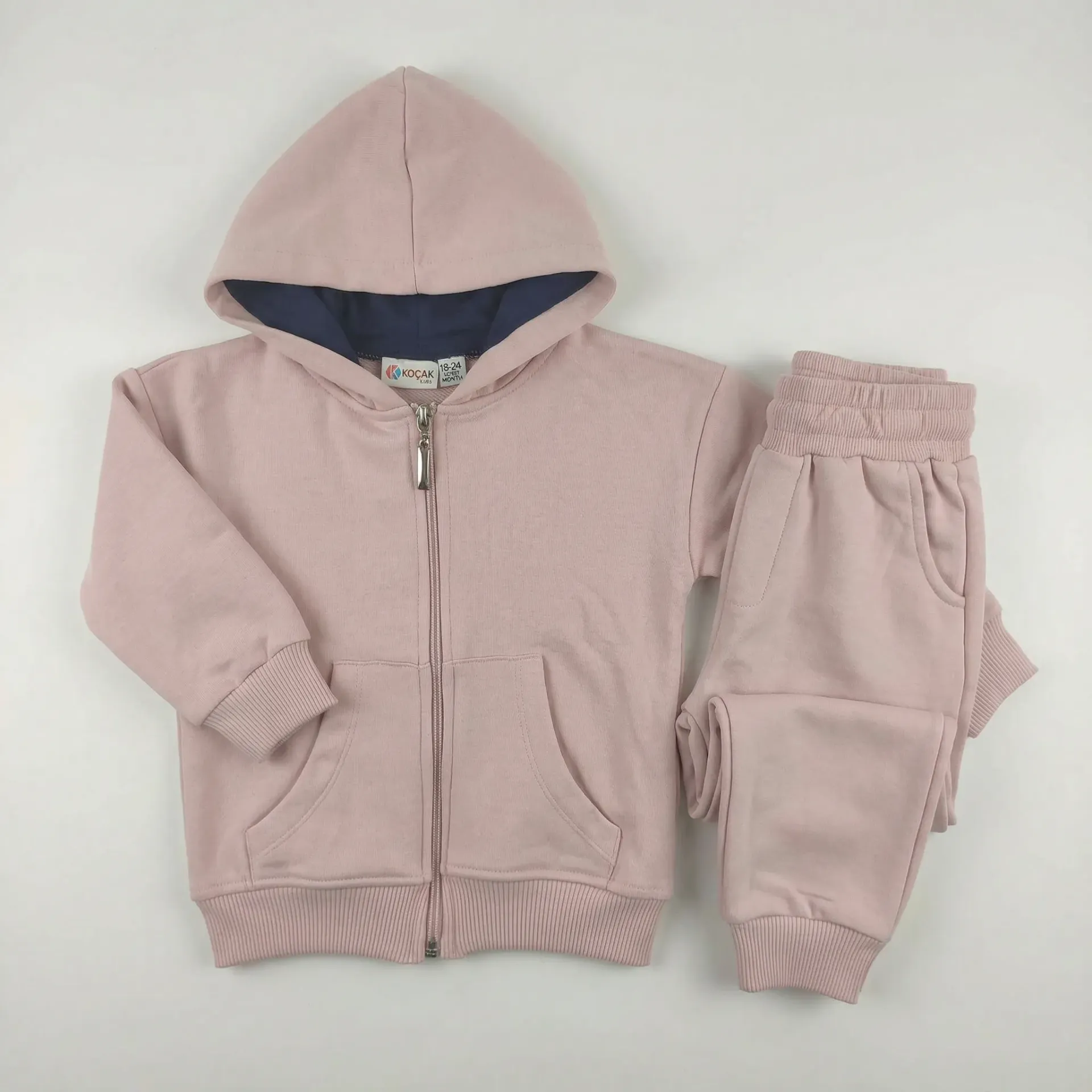 Light pink kids set with hood – hoodie and pants (86/92)