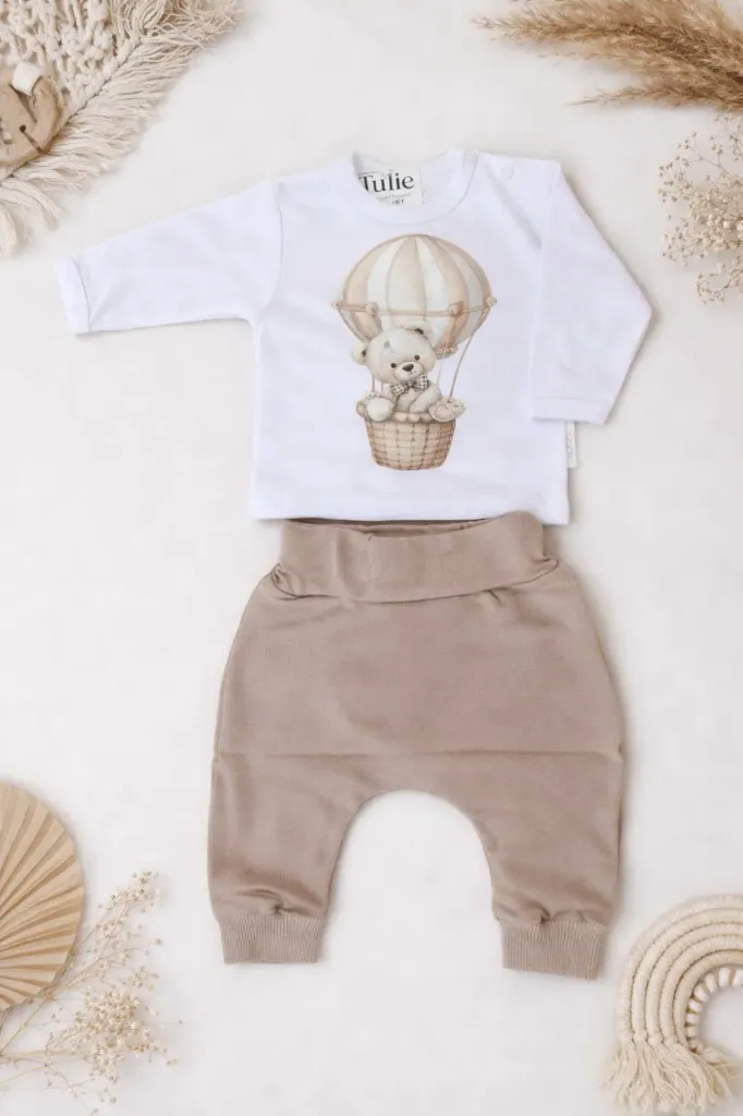 Baby set met beer in luchtballon – shirt en broek (56)