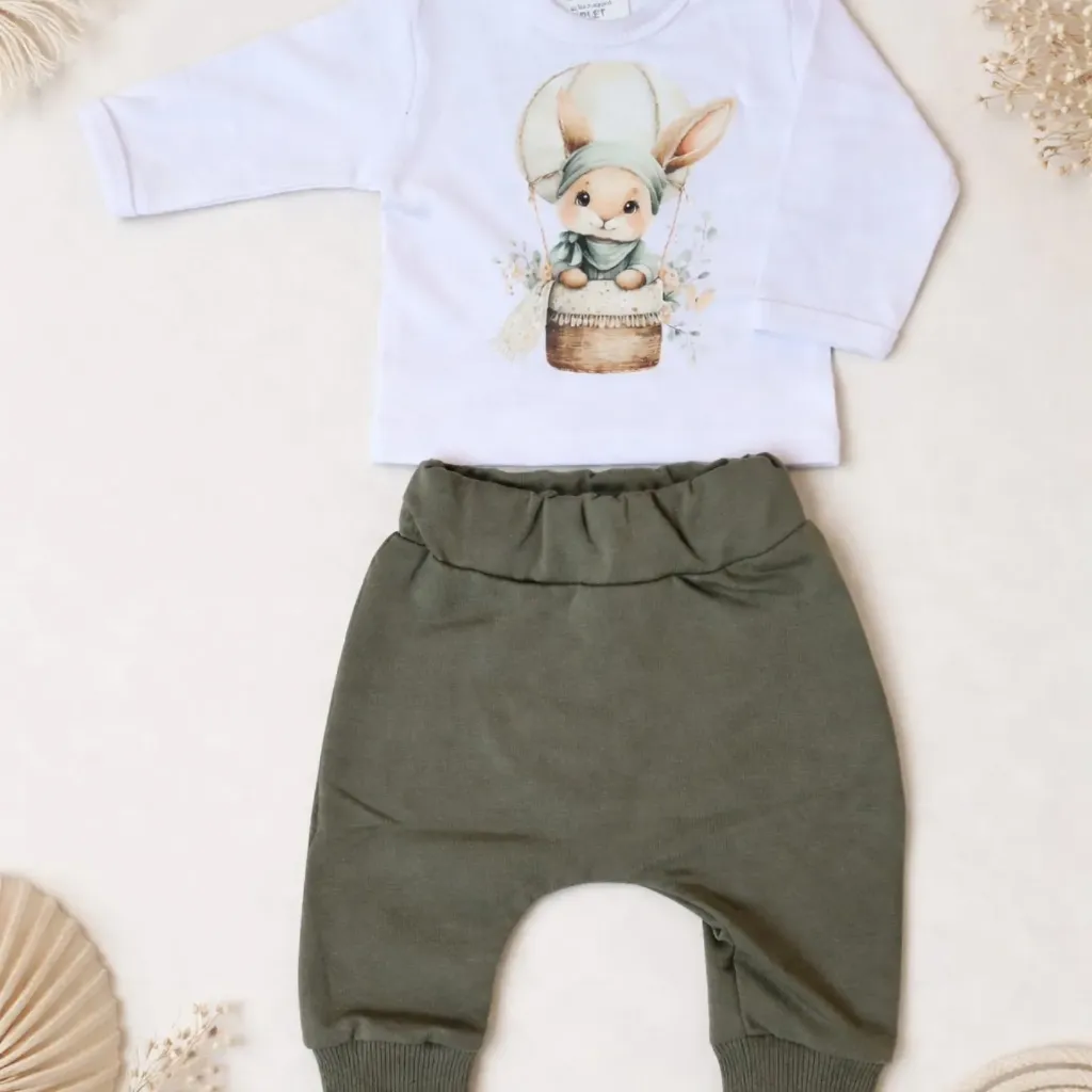 Baby set konijn in luchtballon – shirt en broek (56)